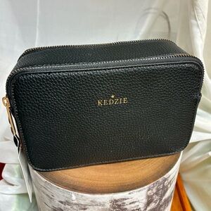 KEDZIE Black Pebbled Leather Crossbody Bag
